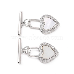 Shell Toggle Clasps, with Brass Findings, Heart, Platinum, Bar: 14.5x4x2mm, Hole: 1.5mm, Heart: 18x12x2mm, Hole: 6.5x3.5mm(KK-E068-VC162)