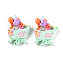 Supermarket Theme Opaque Resin Decoden Cabochons, Shopping Cart, Aquamarine, 32x25x10mm(RESI-N039-115D)