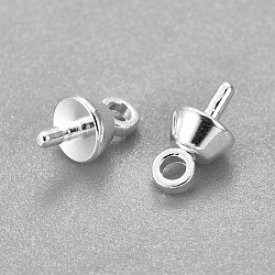 304 Stainless Steel Cup Pearl Peg Bails Pin Pendants, For Half Drilled Beads, Silver, 7x4mm, Hole: 1.2mm, Pin: 1mm(STAS-H436-16S)