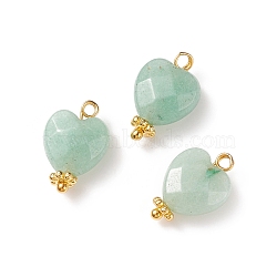 Natural Green Aventurine Charms, with Golden Tone Brass Findings, Faceted Heart, 15x10x5mm, Hole: 1.6mm(PALLOY-JF01863-03)