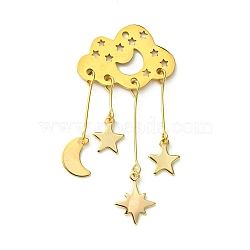 Stainless Steel Pendants, with Brass Charms, Cloud, 52x25x1mm, Hole: 1.6mm(PALLOY-JF02359-01)