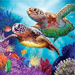 DIY Rectangle Diamond Painting Kits, Including Canvas, Resin Rhinestones, Diamond Sticky Pen, Tray Plate and Glue Clay, Sea Turtle Pattern, 300x400mm(DIAM-PW0003-022C)