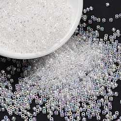 Cylinder Seed Beads, Frosted AB Colors, Round Hole, Uniform Size, Clear, 2x1.5mm, Hole: 0.8mm, about 40000pcs/bag, about 450g/bag(SEED-H001-F07)