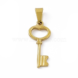 Vacuum Plating 304 Stainless Steel Pendants, Heart Shapes Key Charms, Golden, 24.5x11x2mm, Hole: 7x4mm(STAS-P315-18G)