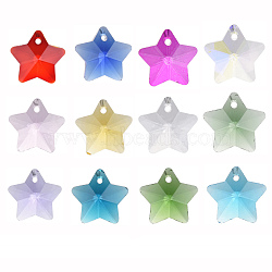Transparent Glass Charms, Faceted, Star, Mixed Color, 13x13.5x7mm, Hole: 1mm, 12 colors, 6pcs/color, 72pcs/box(GLAA-ZZ0001-01)