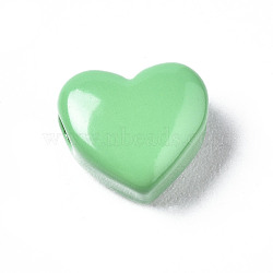 Spray Painted Brass Beads, Heart, Medium Sea Green, 9x10.5x6mm, Hole: 2mm(X-KK-Q252-006C)