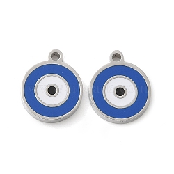 304 Stainless Steel Charms, with Enamel, Evil Eye Charms, Real 14K Gold Plated, Stainless Steel Color, 10x8x1mm, Hole: 1mm(STAS-L022-171A-P)