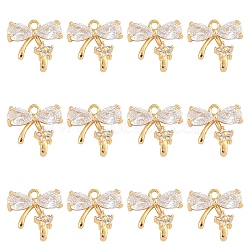 10Pcs Brass Micro Pave Cubic Zirconia Pendants, Bowknot Charms, Real 18K Gold Plated, 13x12.5x3mm, Hole: 1mm(KK-YW0003-15)
