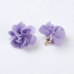 Cloth Pendant Decorations, with Acrylic Findings, Flower, Lilac, 25~30x28~35mm, Hole: 2mm(X-FIND-P026-D11)