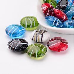 Mixed Color Flat Round Handmade Gold Sand Lampwork Beads, about 20mm in diameter, hole: 2mm(X-DT338J)