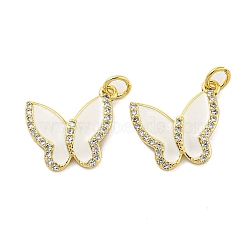 Brass Micro Pave Clear Cubic Zirconia Pendants, Butterfly, Real 18K Gold Plated, 15.5x17x2mm, Hole: 3mm(KK-R159-02G)