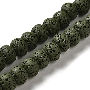 Natural Lava Rock Dyed Beads Strands, Rondelle, Dark Olive Green, 8x5~6mm, Hole: 1.6mm, about 65~66pcs/strand, 15.75''(40~40.5cm)