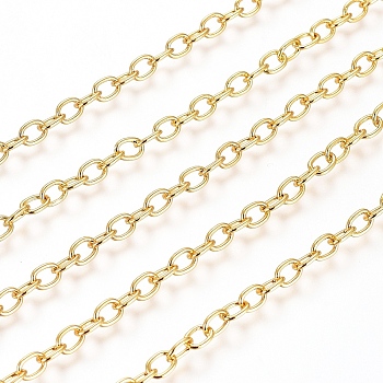 Brass Cable Chains, Soldered, with Spool, Flat Oval, Long-Lasting Plated, Real 18K Gold Plated, 5x3.5x0.7mm, about 16.4 Feet(5m)/roll