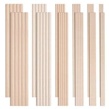 Olycraft 6 Styles Beech Wood Sticks, Round Dowel Rod, for Braiding Tapestry, Column, PapayaWhip, 250x3~10mm, 60pcs/set