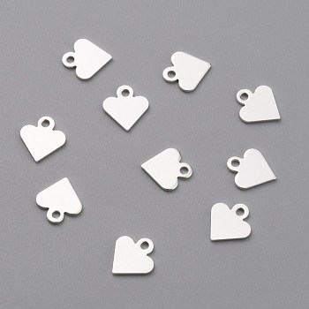 Brass Charms, Heart, 925 Sterling Silver Plated, 7x6x0.4mm, Hole: 0.9mm
