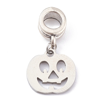 304 Stainless Steel European Dangle Charms, Large Hole Pendants, for Halloween, with Alloy Tube Bails, Pumpkin, Antique Silver, 23mm, Hole: 4.5mm, pumpkin: 12x12x1mm