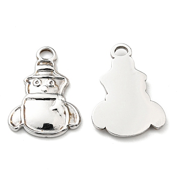 304 Stainless Steel Pendants, Manual Polishing, Christmas Theme, Snowman Charms, Stainless Steel Color, 19x14x2mm, Hole: 1.6mm