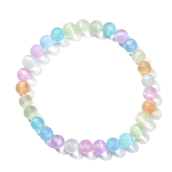 Dyed Natural Selenite Round Beaded Stretch Bracelet, Colorful, Inner Diameter: 2 inch(5.1cm), Beads: 6.5mm