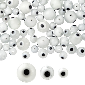3 Strands 3 Style Handmade Evil Eye Lampwork Round Bead Strands, White, 6~10mm, Hole: 1mm, about 39~65pcs/strand, 14.17~14.96 inch(36~38cm), 1 strand/style