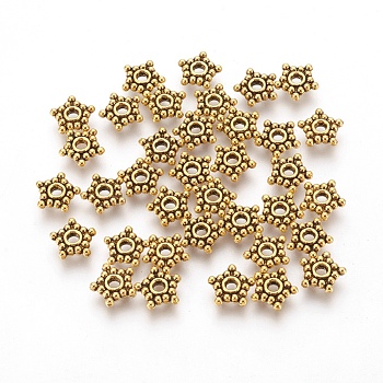 Tibetan Style Alloy Spacer Beads, Cadmium Free & Lead Free, Antique Golden, 8x8.5x2mm, Hole: 2mm, about 3000pcs/1000g