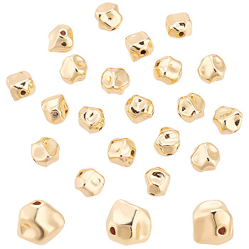 Elite 20Pcs Brass Beads, Nuggets, Real 14K Gold Plated, 6.5x6x6mm, Hole: 1mm