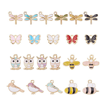 Cheriswelry 44Pcs 22 Style Alloy Enamel Charms, Mixed Shapes, Light Gold, Mixed Color, 2pcs/style