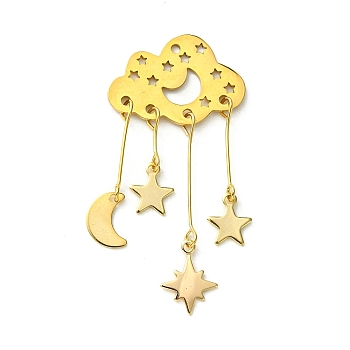 Stainless Steel Pendants, with Brass Charms, Cloud, 52x25x1mm, Hole: 1.6mm