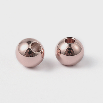 Round Ion Plating(IP) 202 Stainless Steel Beads, Rose Gold, 6x5mm, Hole: 2mm