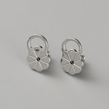 Brass Ear Nuts, Flower, Platinum, 12x8x6.5mm, Hole: 0.8mm/2.5x4.7mm