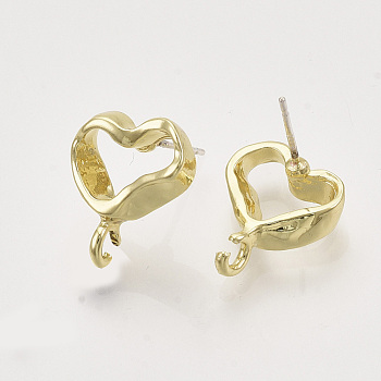 Alloy Stud Earring Findings, with Loop, Heart, Light Gold, 15.5x13mm, Hole: 2mm, Pin: 0.6mm