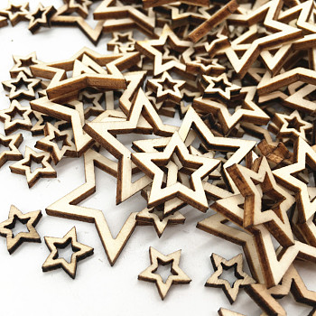 Unfinished Wood Star Shape Discs Slices, Wood Pieces for DIY Embellishment Crafts, PapayaWhip, 3cm, 100pcs/set