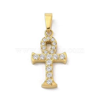 Golden Clear Cross Stainless Steel+Cubic Zirconia Pendants