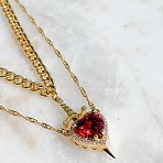 2Pcs Sword & Heart Zinc Alloy Light Siam Rhinestone Pendant Double Layer Necklaces for Women, Golden, 16.14~19.69 inch(41~50cm)(FS-WG484C5-01)