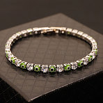 Brass & Clear Cubic Zirconia & Resin Evil Eye Tennis Bracelets for Women, Platinum, Yellow Green, 6-3/4 inch(17cm)(FS-WG6CA97-04)