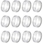 12Pcs 201 Stainless Steel Grooved Finger Ring Settings, Ring Core Blank, for Inlay Ring Jewelry Making, Stainless Steel Color, US Size 8(18.1mm), 7.5mm(STAS-UN0038-95)