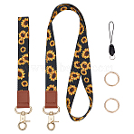 Adjustable Mobile Phone Lanyard, Cute Polyester Shoulder Neck Strap, Wrist Strap, 2 Key Rings and Detachable Mobile Phone Strap, Sunflower Pattern, 510~512x20x1mm(AJEW-WH0324-39A)