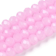 Baking Painted Imitation Jade Glass Bead Strands, Faceted Rondelle, Pearl Pink, 8x6mm, Hole: 1mm, about 63~65pcs/strand, 39~40cm(DGLA-A034-J8MM-A44)