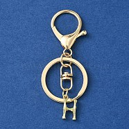 Alloy Initial Letter Charm Keychains, with Alloy Clasp, Golden, Letter H, 8.5cm(KEYC-YW00006-08)