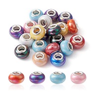 Opaque Resin European Beads, Large Hole Beads, Imitation Porcelain, with Platinum Tone Brass Double Cores, AB Color, Rondelle, Mixed Color, 14x9mm, Hole: 5mm(RPDL-YW0001-10)
