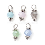Glass Charms, with Antique Silver Alloy Loops, Faceted Rondelle, Mixed Color, 13.5x6mm, Hole: 3mm(PALLOY-JF02425)
