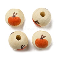 Autumn Wood European Beads, Printed Large Hole Beads, Round, Pumpkin, 16mm, Hole: 4mm(WOOD-H105-04E-01)