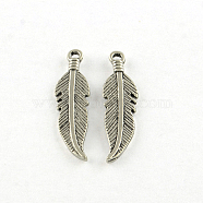Tibetan Style Alloy Pendants, Feather, Cadmium Free & Lead Free, Antique Silver, 25.5x7x1mm, Hole: 1.5mm(X-TIBE-Q051-02AS-LF)