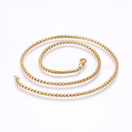 304 Stainless Steel Box Chain Necklaces, with Lobster Claw Clasps, Golden, 17.7 inch(45cm), 2mm(NJEW-F227-09G-03)