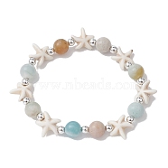 Natural & Synthetic Mixed Gemstone Beaded Stretch Bracelet, Ocean Theme, Starfish, Inner Diameter: 2-3/8 inch(6cm)(BJEW-JB09516-02)