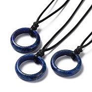 Natural Lapis Lazuli Ring Pendant Necklace with Waxed Cords, 29.53~29.92 inch(75~76cm), Pendant: 26x6mm(NJEW-R262-01A-04)