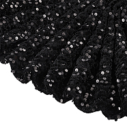 Stretch Sequin Polyester Fabric, for Dress Performance Stage, Rectangle, Black, 125~150x0.5cm(DIY-WH0502-50A)
