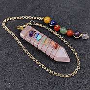 Natural Rose Quartz & Mixed Stone Braided Bullet Dowsing Pendulum Pendant Decorations, Chakra Yoga Theme Jewelry for Home Display, 48~52mm(CHAK-PW0001-043A)