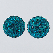 Pave Disco Ball Beads, Polymer Clay Rhinestone Beads, Round, Blue Zircon, 10mm, Hole: 1.5mm(X-RB-A130-10mm-21)