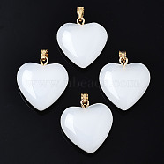 Spray Painted Glass Pendants, with Golden Plated Iron Bails, Imitation Jade, Heart, Mint Cream, 22x20.5x7mm, Hole: 6x2mm(GLAA-N035-016-A02)