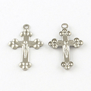 Crucifix Cross 201 Stainless Steel Pendants, For Easter, Smooth Surface, Stainless Steel Color, 22.5x14x1mm, Hole: 1.5mm(STAS-R075-15)